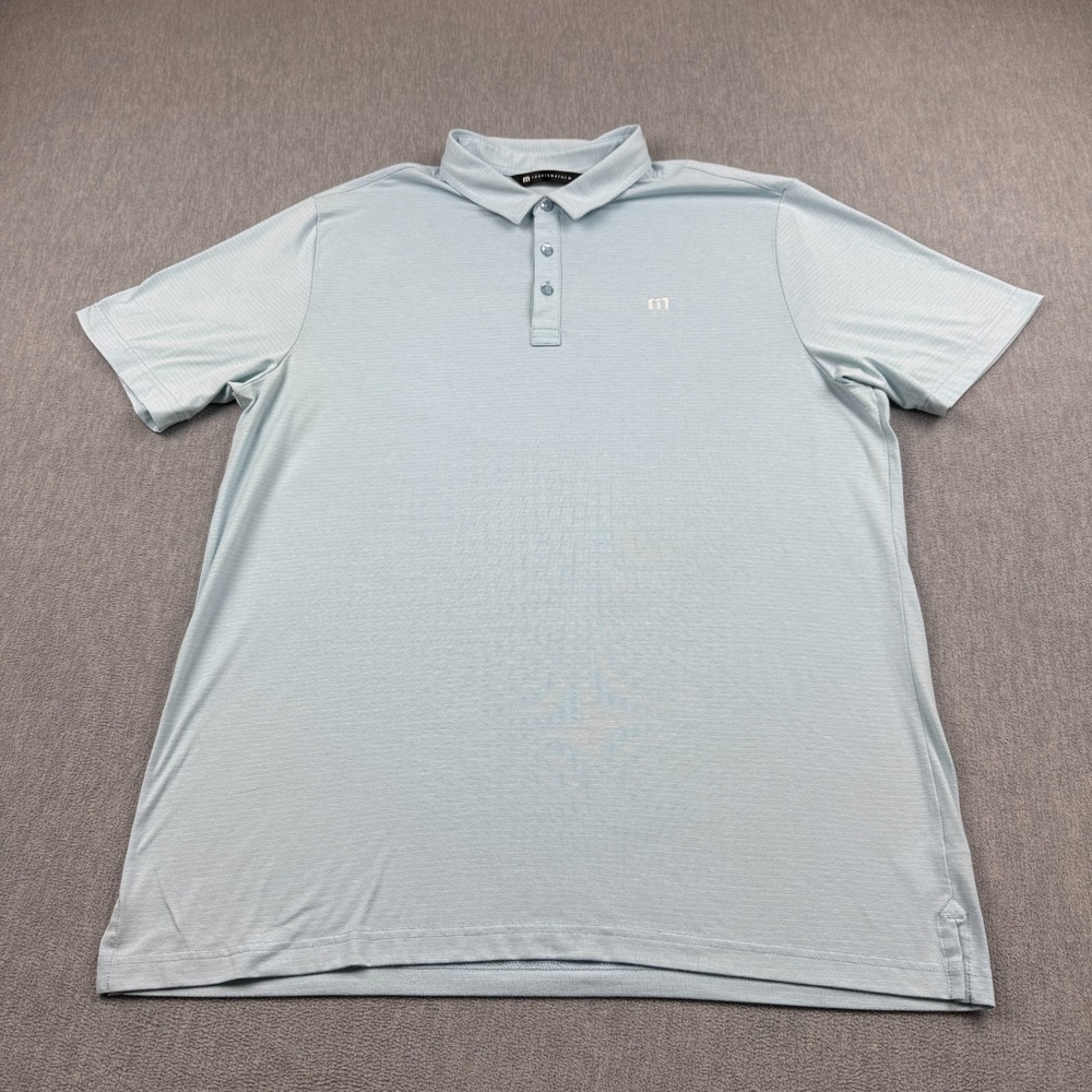 Travis Mathew Polo Shirt Mens XL Blue Striped Performance Golf Lightweight